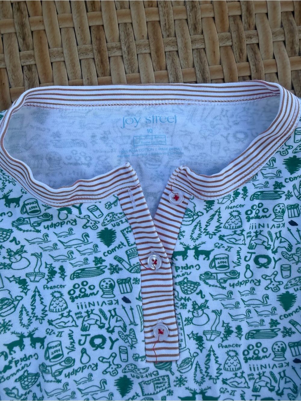 Joy Street Green & White Holiday Print Henley and matching pants. Size 10